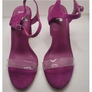 Bleecker & Bond Viola Fuchsia Suede Lucite Open Toe a High Heel Block Shoe Sz 9